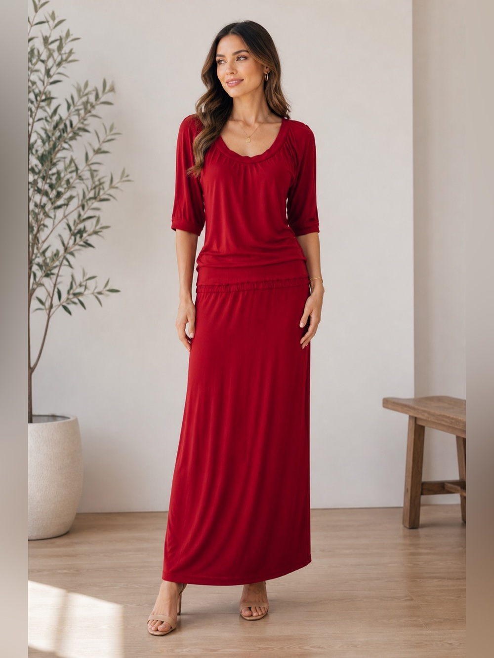 W by Worth Deep Rust Jersey Hazel Midi Dress Size M NWT